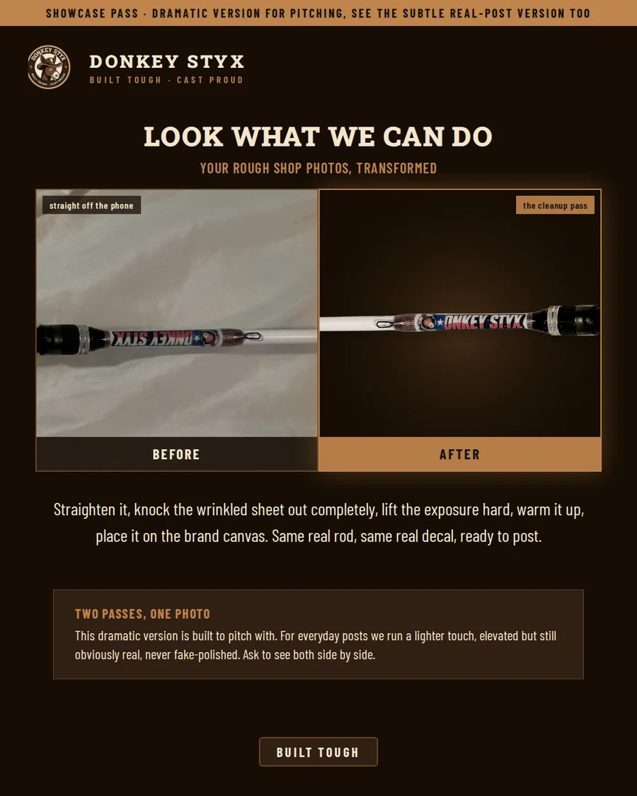 Example: honest vs. cared-for product shot