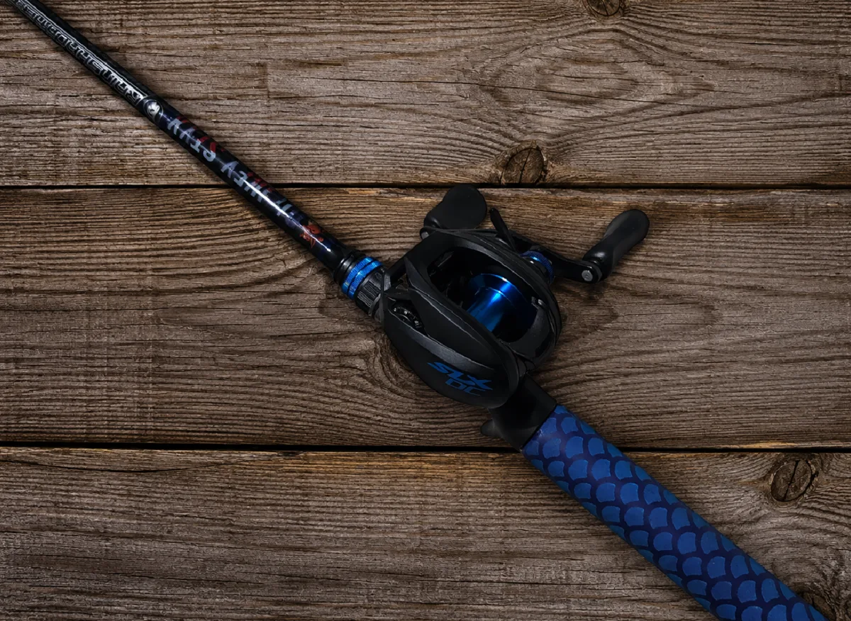A real Donkey Styx rod, close on the reel and wraps